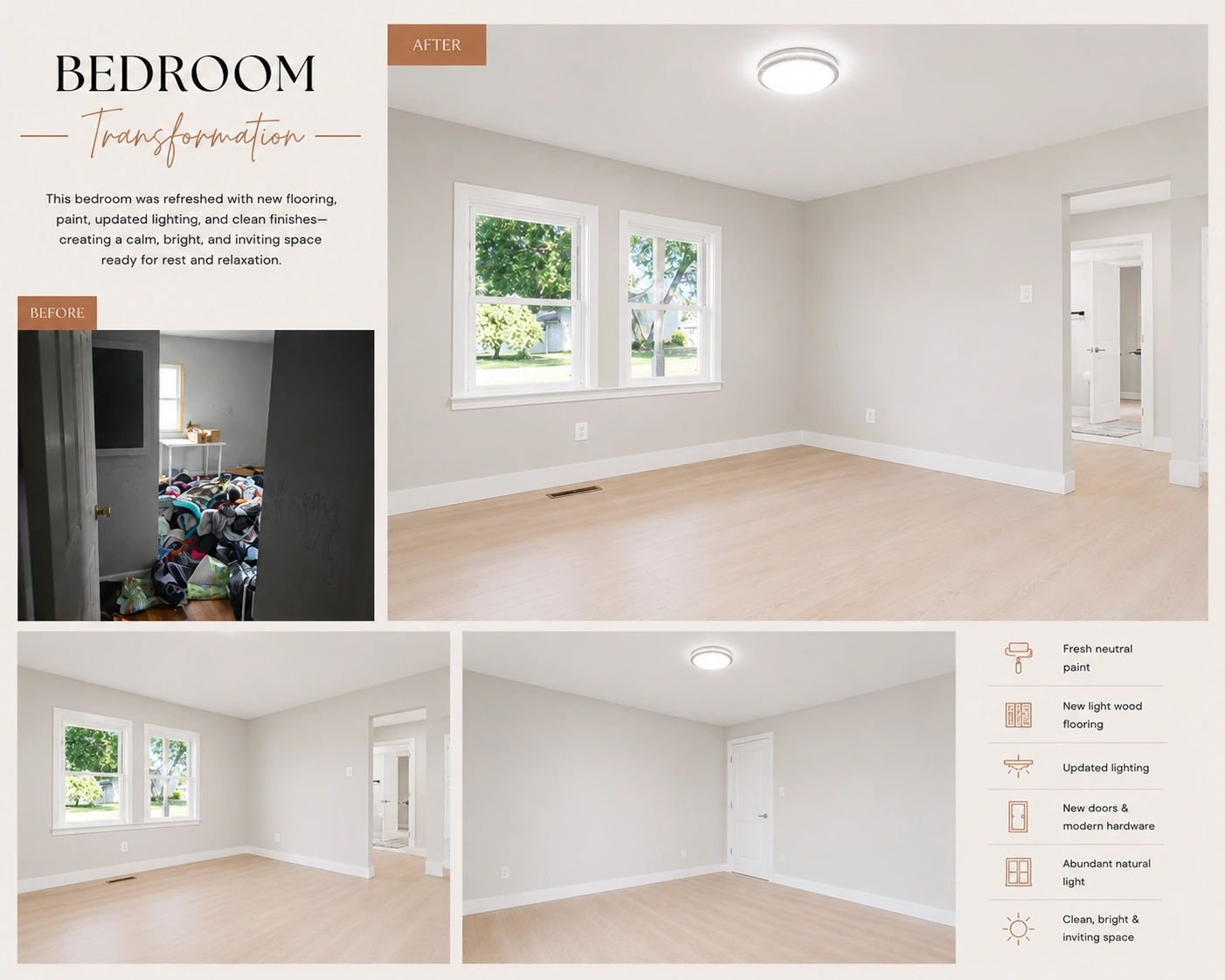 Bedroom before and after