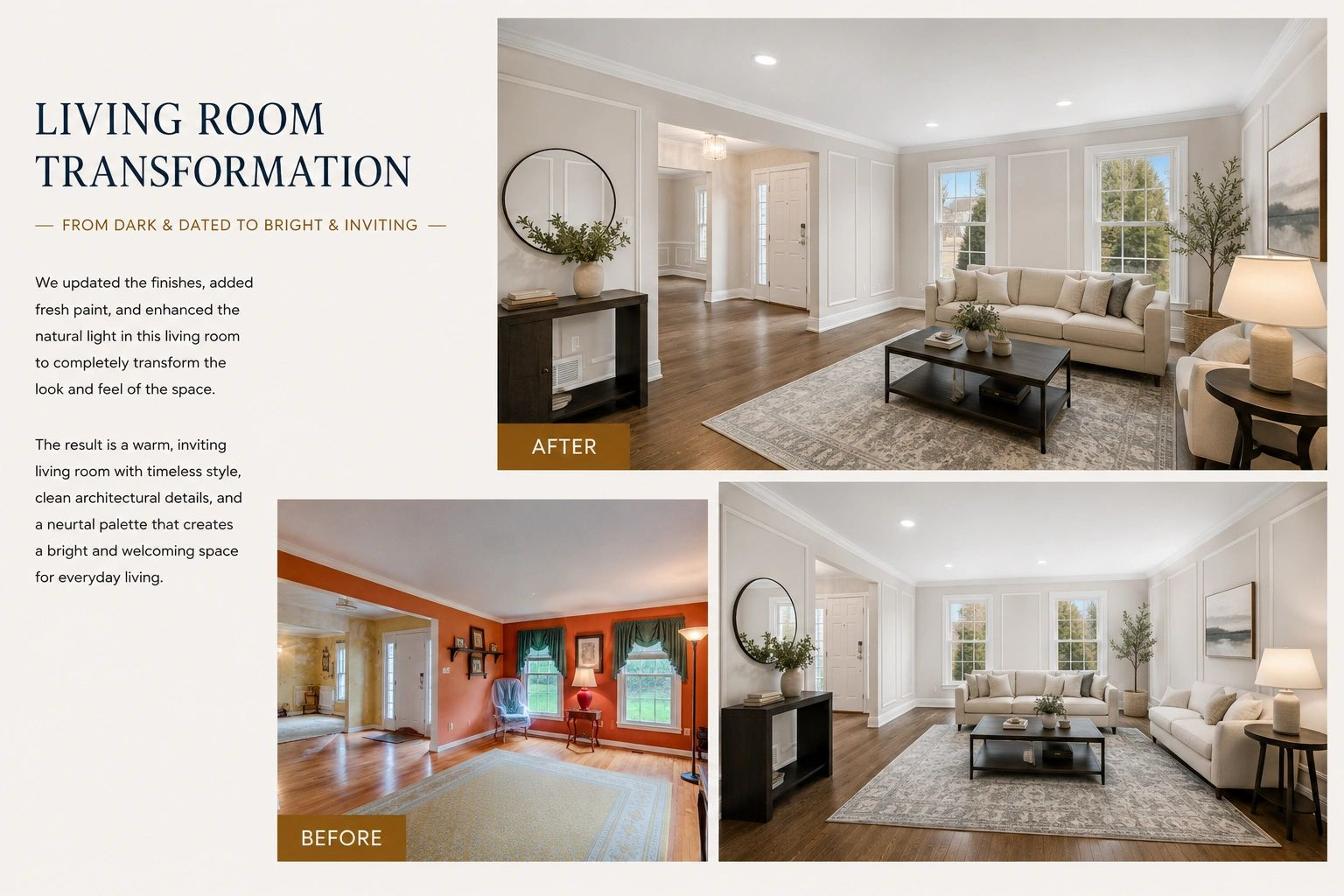 Living room: From Dark & Dated to Bright & Inviting