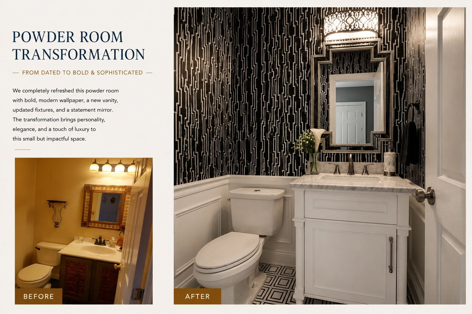 Powder room: From Dated to Bold & Sophisticated